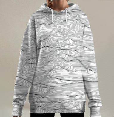 Абстрактные линии волны рельеф синий фон, Hoodie Long Oversize 3D