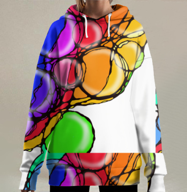 Радужное переплетение пузырей жизни радужные пузырьки, Hoodie Long Oversize 3D