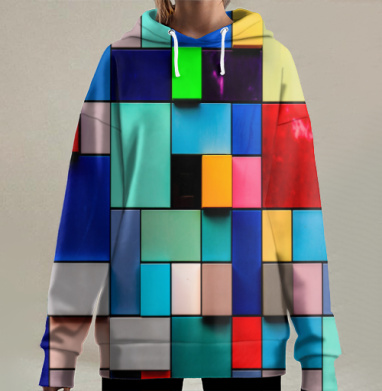 Яркая геометрия шахматного порядка, Hoodie Long Oversize 3D