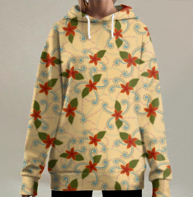 Ретро флора, Hoodie Long Oversize 3D