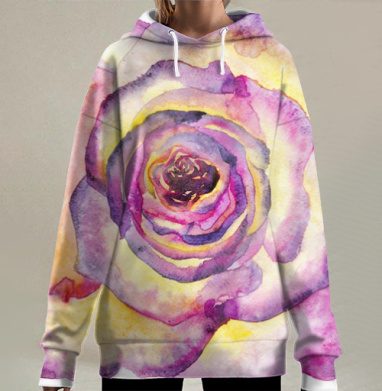 Розовая роза, акварель, Hoodie Long Oversize 3D