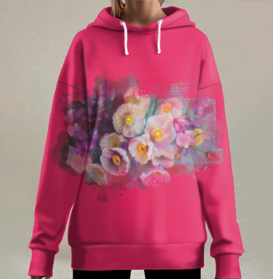 Розовые цветы на бирюзовом фоне, Hoodie Long Oversize 3D