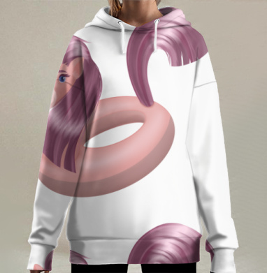 Розовый единорог с сиреневой гривой и плавным хвостом, Hoodie Long Oversize 3D