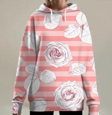 Розы на полосках, Hoodie Long Oversize 3D