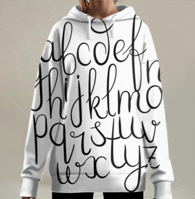 Изысканные латинские буквы каллиграфия плавные линии, Hoodie Long Oversize 3D