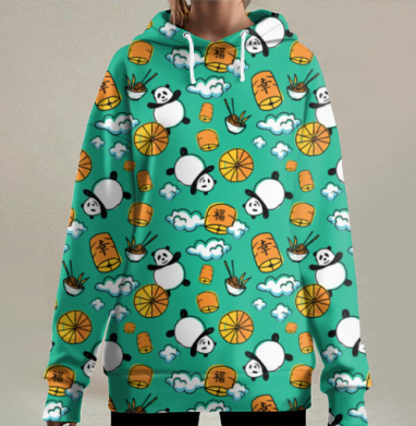 Счастливые панды, Hoodie Long Oversize 3D