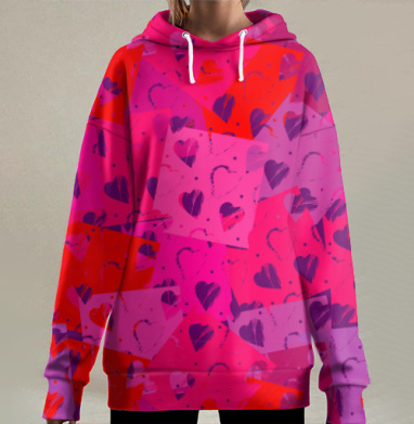 Сердца в квадратах, Hoodie Long Oversize 3D