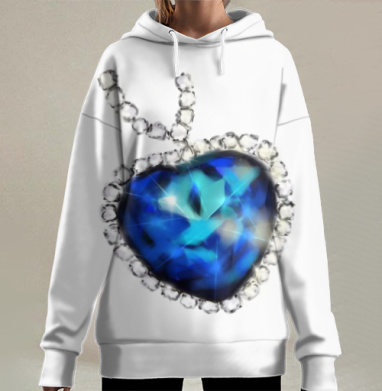 Огненно синий сапфир в оправе кулон цепочка, Hoodie Long Oversize 3D