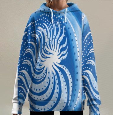 Абстрактное синее движение в динамике потока энергии, Hoodie Long Oversize 3D