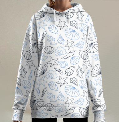 Синие и черные ракушки, Hoodie Long Oversize 3D