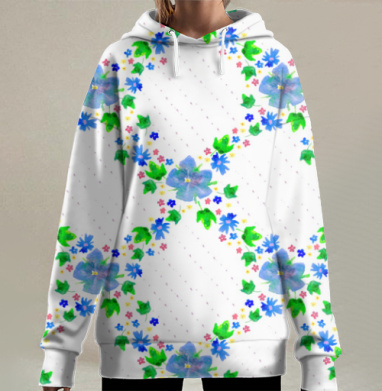 Синие полевые цветы, Hoodie Long Oversize 3D