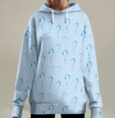 Синие вопросы на голубом фоне вопросительные знаки, Hoodie Long Oversize 3D