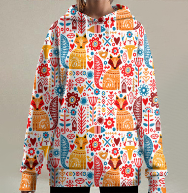 Скандинавские Лисички, Hoodie Long Oversize 3D