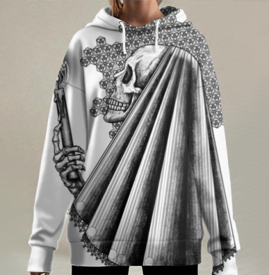 Скелет со свечой, Hoodie Long Oversize 3D