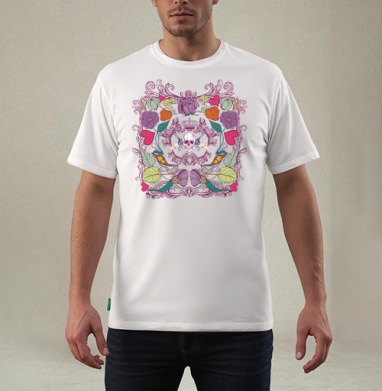 Skull in flowers / Череп в цветах, Футболка мужская REGULAR белая