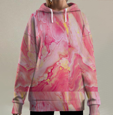 Яркое движение розового красного жёлтого цвета, Hoodie Long Oversize 3D