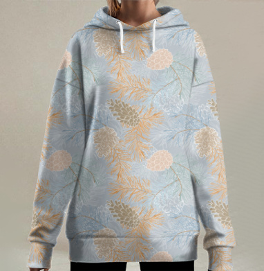 Сосновый лес. Зима. Паттерн, Hoodie Long Oversize 3D