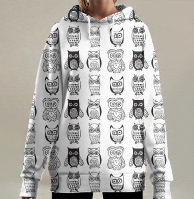 Совы монохром, Hoodie Long Oversize 3D