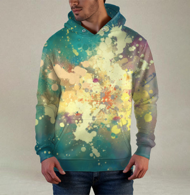Splash watercolor / Акварельные брызги, Худи / Мужская / С карманом / 3D