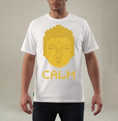 Пиксельное Лицо Будды с Надписью Calm, Футболка мужская REGULAR белая