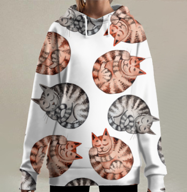 Спящий котик, Hoodie Long Oversize 3D