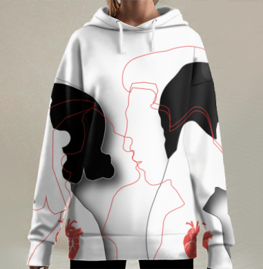 Любовь Мужчина Женщина Сердце линии эмоции, Hoodie Long Oversize 3D