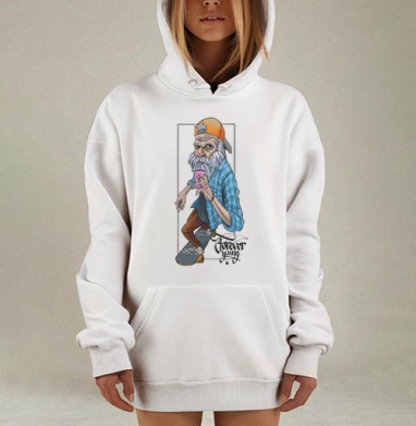 Пожилой скейтбордист «Forever Young» в кепке, Hoodie Mjhigh Dig, оверсайз, утепленная