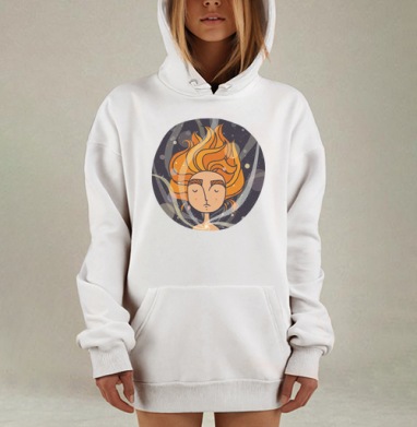 Портрет внутренней силы с огненными волосами, Hoodie Mjhigh Dig, оверсайз, утепленная
