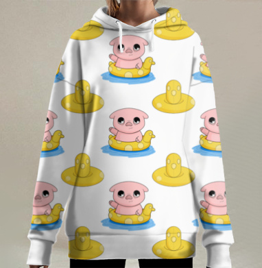 Свинка Сэм и уточка, Hoodie Long Oversize 3D