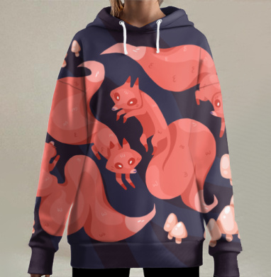 Танцы лис среди грибов, Hoodie Long Oversize 3D