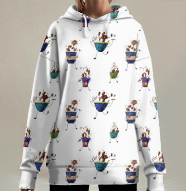 Танцующие стаканы с кофе, Hoodie Long Oversize 3D