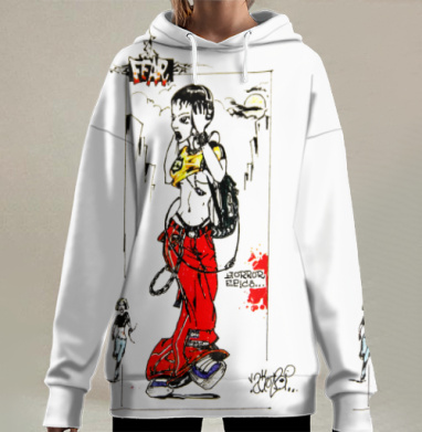 Девушка в красных брюках паника стресс horror epics, Hoodie Long Oversize 3D