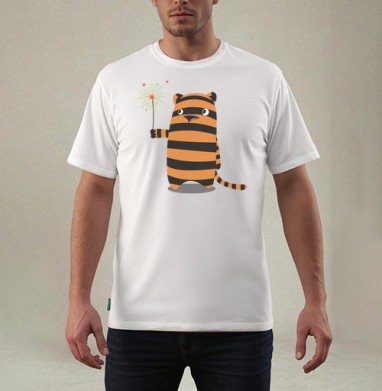 Derpy Tiger/Дерпи Тигр с бенгальским огнем в моменте маленького личного праздника, Футболка мужская REGULAR белая