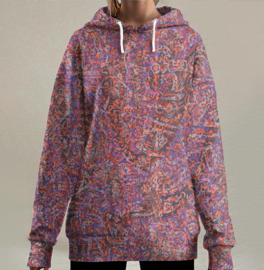 Абстрактная динамическая композиция с насыщенной фиолетовой гаммой, Hoodie Long Oversize 3D
