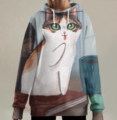 ТРЕХЦВЕТНЫЙ МЯУ, Hoodie Long Oversize 3D