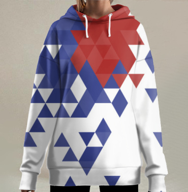 Сочетание красного и синего геометрические фигуры создание новых форм, Hoodie Long Oversize 3D
