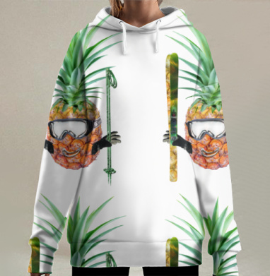 Улыбающийся ананас-горнолыжник, Hoodie Long Oversize 3D