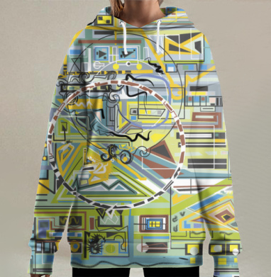 Геометрический абстрактный баланс в цвете, Hoodie Long Oversize 3D