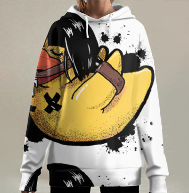 Желтая утка с клювом в наморднике вызов свободе, Hoodie Long Oversize 3D