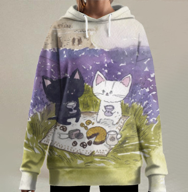 Утро в лавандовом поле, Hoodie Long Oversize 3D