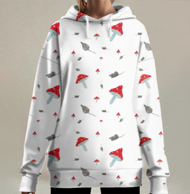 Мухоморы уют лес дом мебель, Hoodie Long Oversize 3D