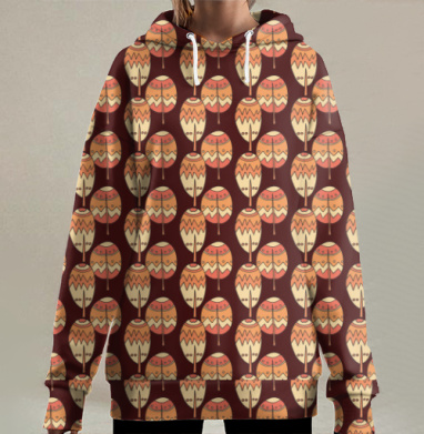 Узор теплых перьев на бордовом фоне повторяющийся монотонный узор, Hoodie Long Oversize 3D