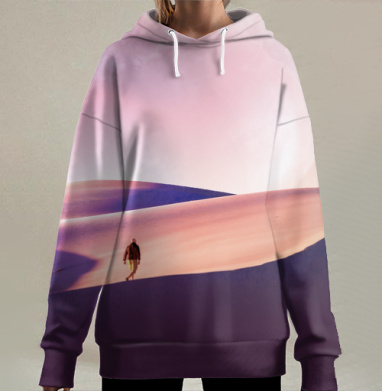 Одинокий Человек Идет По Пустыне На Луну, Hoodie Long Oversize 3D