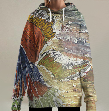 Экспрессионистский цветок в пастозной технике, Hoodie Long Oversize 3D