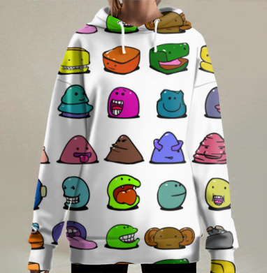 Разноцветные мультики эмоции лица эмоции лица, Hoodie Long Oversize 3D