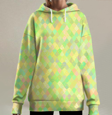 Абстрактный узор мозаика пастельных тонов, Hoodie Long Oversize 3D