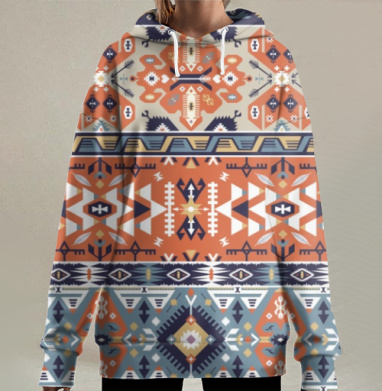 Винтажный паттерн в этническом стиле, Hoodie Long Oversize 3D