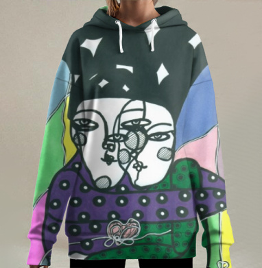 Карнавальные объятия масок и зелено фиолетовых черных, Hoodie Long Oversize 3D