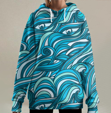 Динамичные волны синевы и обновления, Hoodie Long Oversize 3D