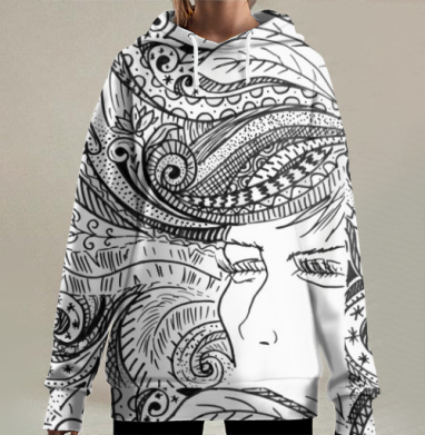 Глубокая медитация: монохромный дудлинг, Hoodie Long Oversize 3D